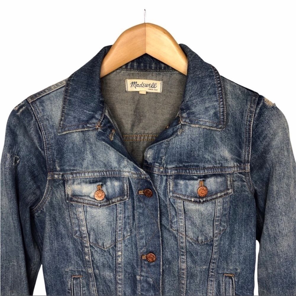 Madewell The Jean Jacket Ellery Wash Size Small Distressed Denim Style C1778 - Picture 5 of 11